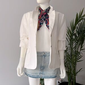 Tahari White Tailored Blazer Professional Style Linen Blend Size 14